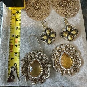 Jewelry Women’s Fashion Costume Earring Lot 3 Pairs Gold color rhinestones pearl